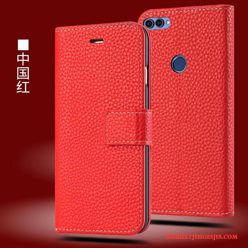 Huawei P Smart Rood Hoes Anti-fall Leren Etui All Inclusive Bescherming Hoesje Telefoon