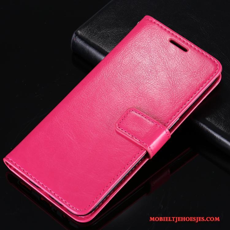 Huawei P Smart Zacht Leren Etui Anti-fall Hoesje Rood Folio Telefoon