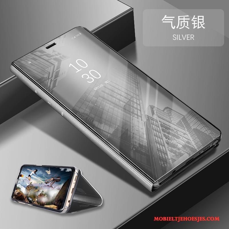 Huawei P10 All Inclusive Hoesje Telefoon Folio Zilver Leren Etui Spiegel Anti-fall