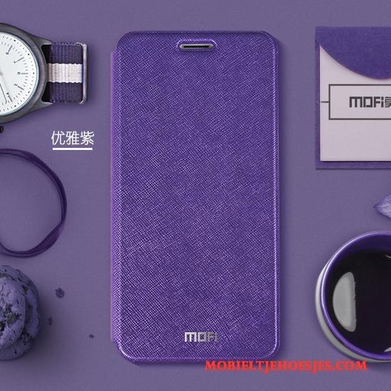 Huawei P10 All Inclusive Siliconen Bescherming Anti-fall Purper Leren Etui Hoesje Telefoon