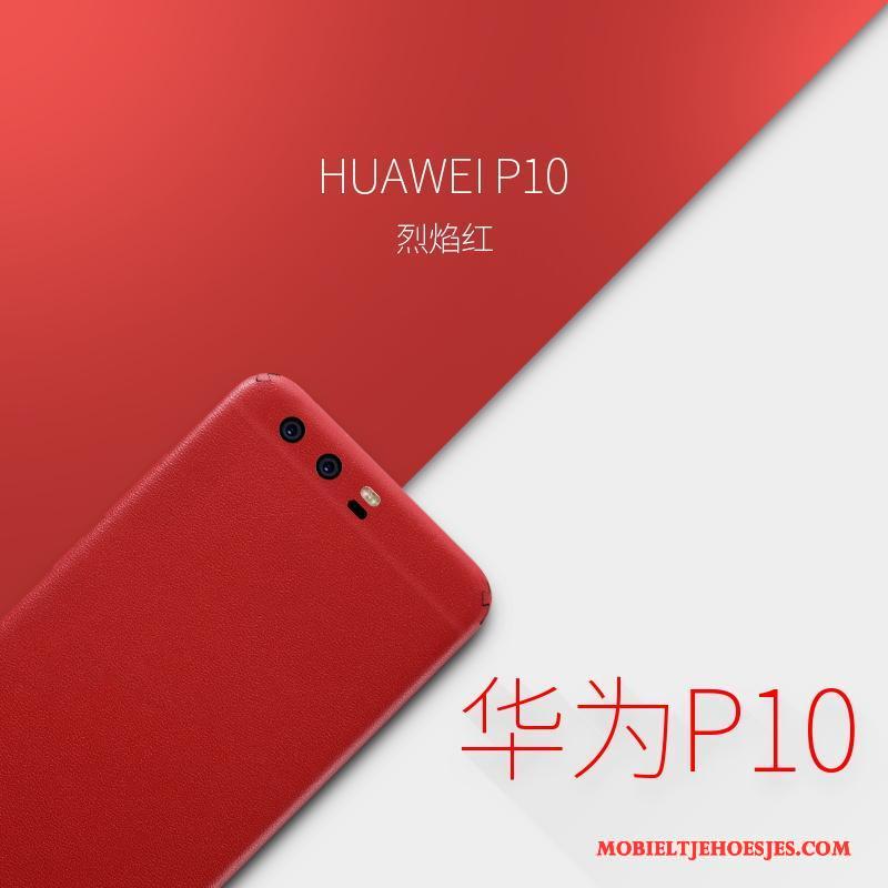 Huawei P10 Hoes Rood Hoesje Telefoon Skärmskydd Leren Etui Dun Bescherming