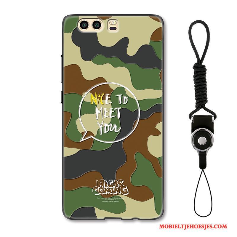 Huawei P10 Hoesje Camouflage Blauw Bescherming Hoes Persoonlijk Reliëf Groen