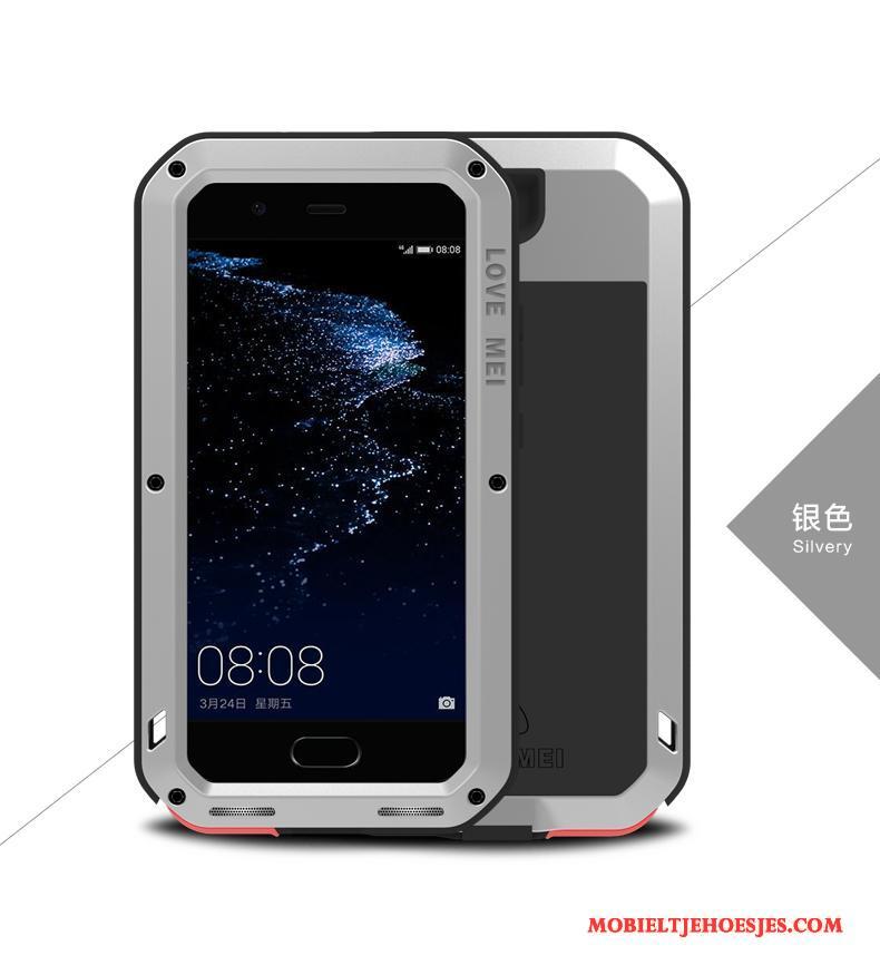 Huawei P10 Hoesje Hoes Drie Verdedigingen Zilver Metaal All Inclusive Siliconen Bescherming
