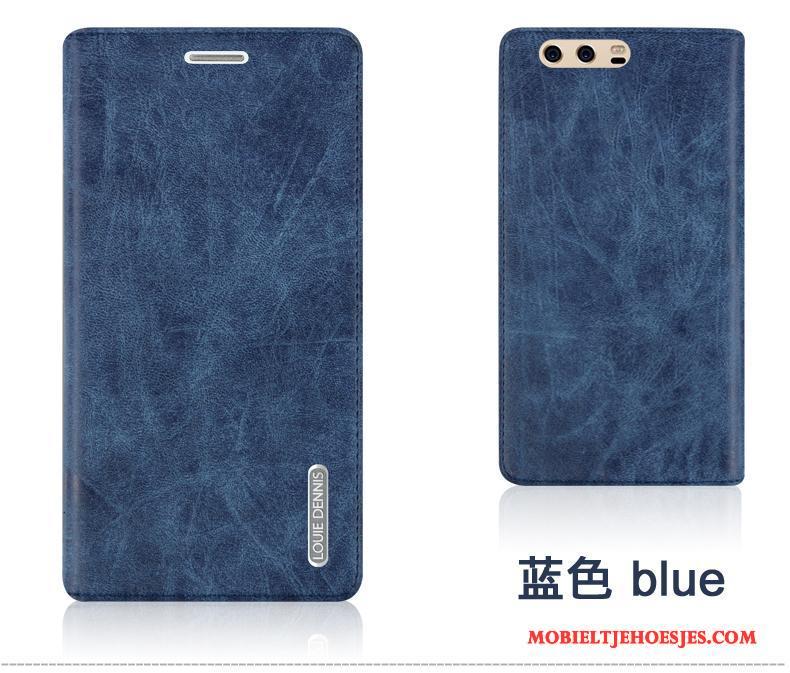 Huawei P10 Hoesje Leren Etui Blauw Clamshell Mobiele Telefoon Bescherming Telefoon