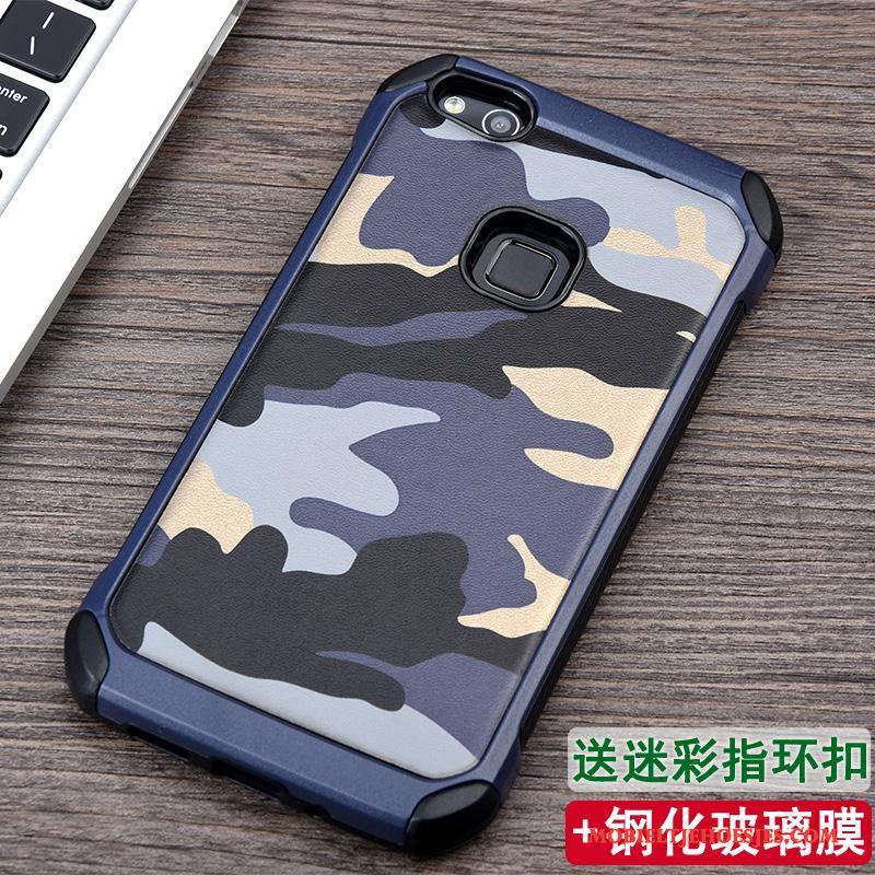 Huawei P10 Lite Ring Hoes Camouflage Hoesje Blauw Anti-fall Telefoon