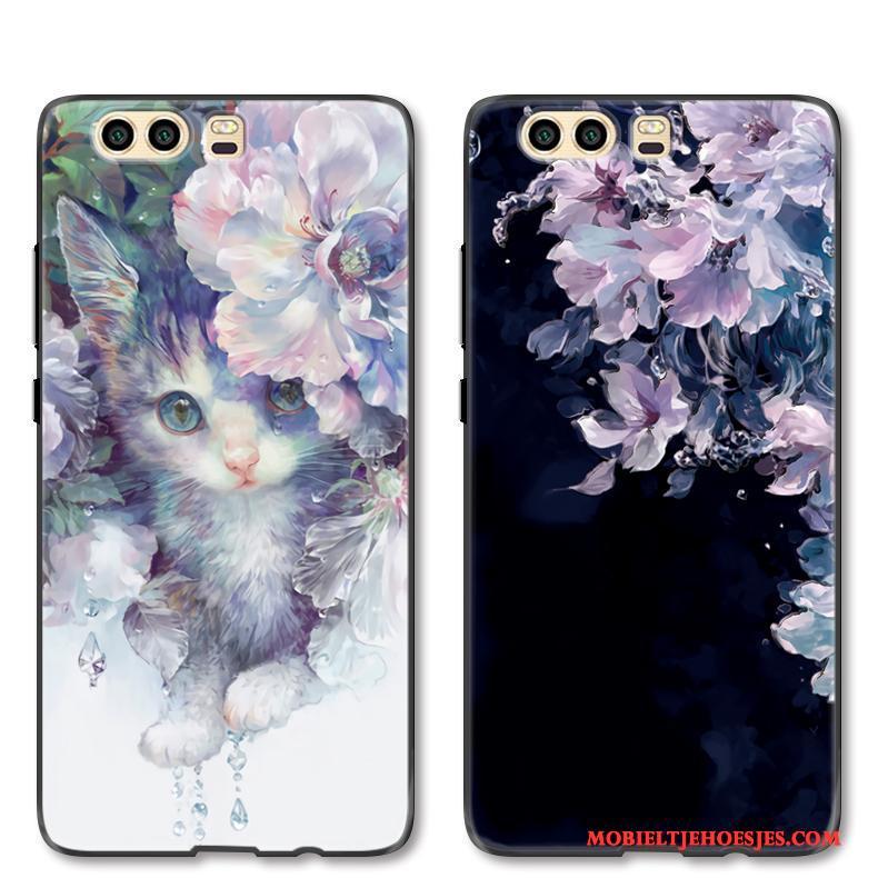 Huawei P10 Plus Bescherming Kunst Bloemen Blauw Anti-fall Hoesje Telefoon Luxe