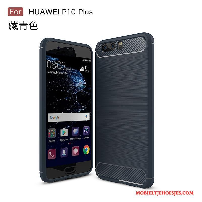Huawei P10 Plus Fiber Bescherming Hoesje Telefoon Schrobben Blauw Zacht Siliconen