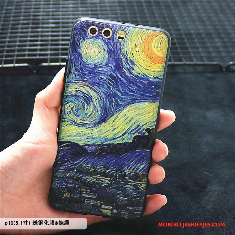 Huawei P10 Plus Hoesje Bescherming All Inclusive Scheppend Hoes Persoonlijk Blauw Olieverfschilderij