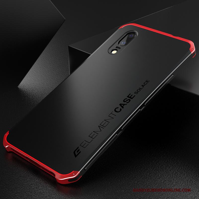 Huawei P20 Hoesje Anti-fall Omlijsting Trend Rood Metaal Siliconen All Inclusive