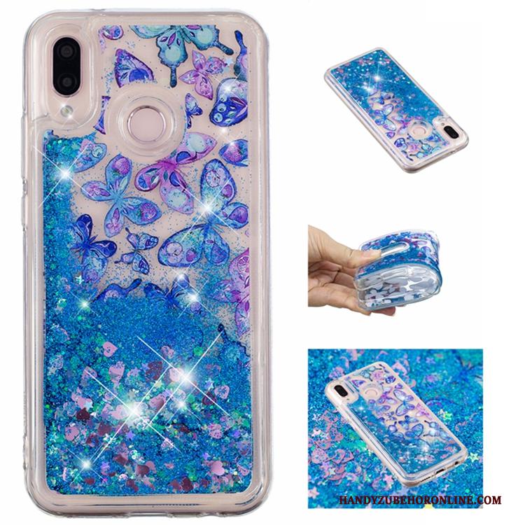 Huawei P20 Lite Hoesje Met Strass Nieuw Drijfzand Vloeistof Blauw Ster Anti-fall