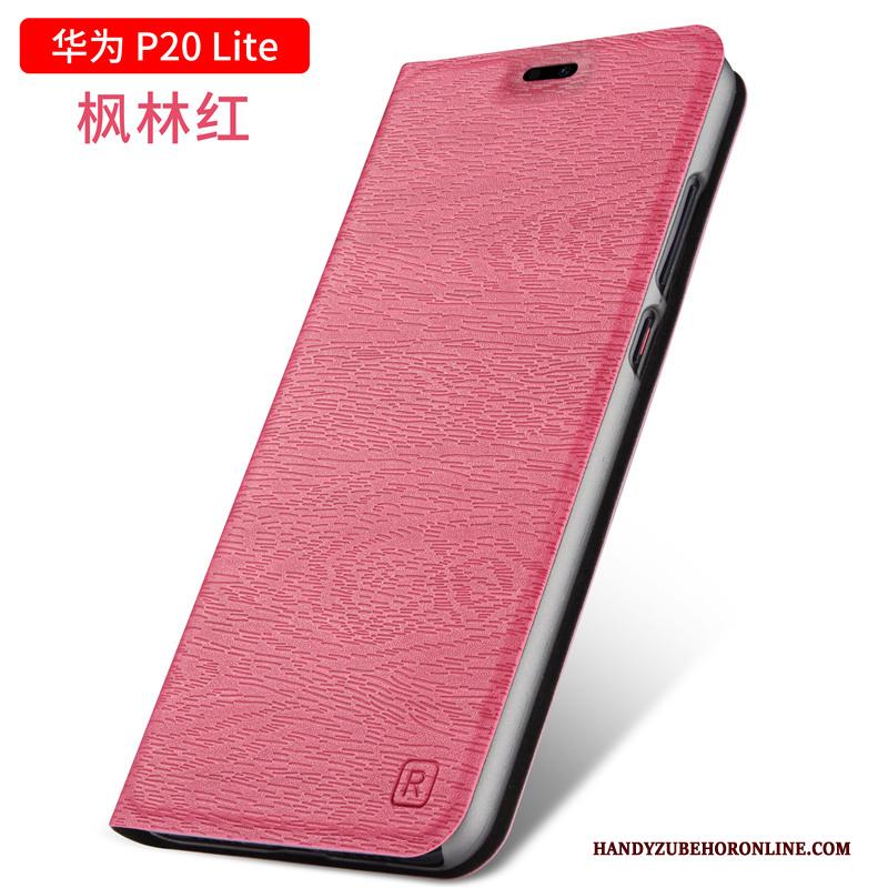 Huawei P20 Lite Hoesje Telefoon Jeugd Clamshell All Inclusive Leren Etui Anti-fall Rood