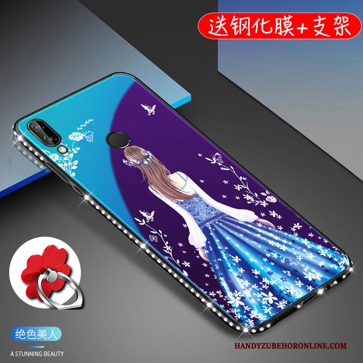 Huawei P20 Lite Strass Purper Met Strass Bescherming Hoes Hoesje Telefoon Jeugd