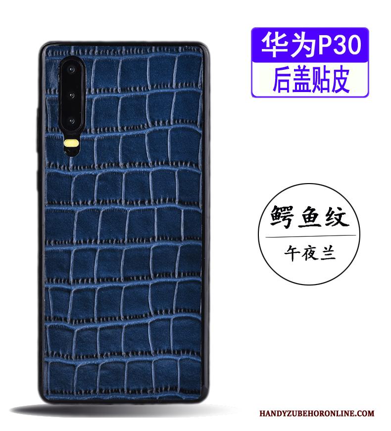 Huawei P30 Blauw Hoesje Telefoon Koe Bedrijf Echt Leer Leren Etui Dun