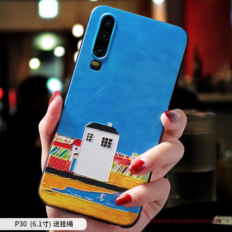 Huawei P30 Blauw Mode Bescherming Siliconen Dun Hoesje Telefoon Scheppend