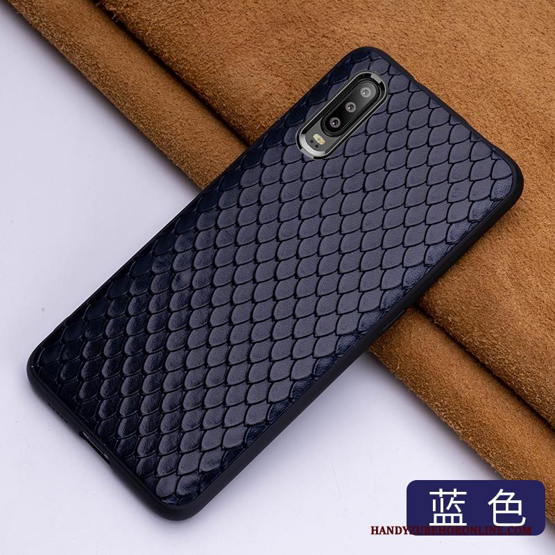 Huawei P30 Hoesje Blauw Persoonlijk High End Echt Leer Hoes Bescherming Trend