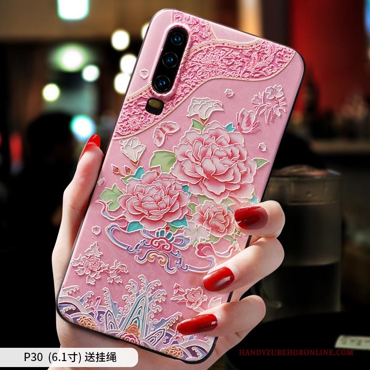 Huawei P30 Hoesje Chinese Stijl Siliconen Hoes Bescherming Roze Trend Schrobben