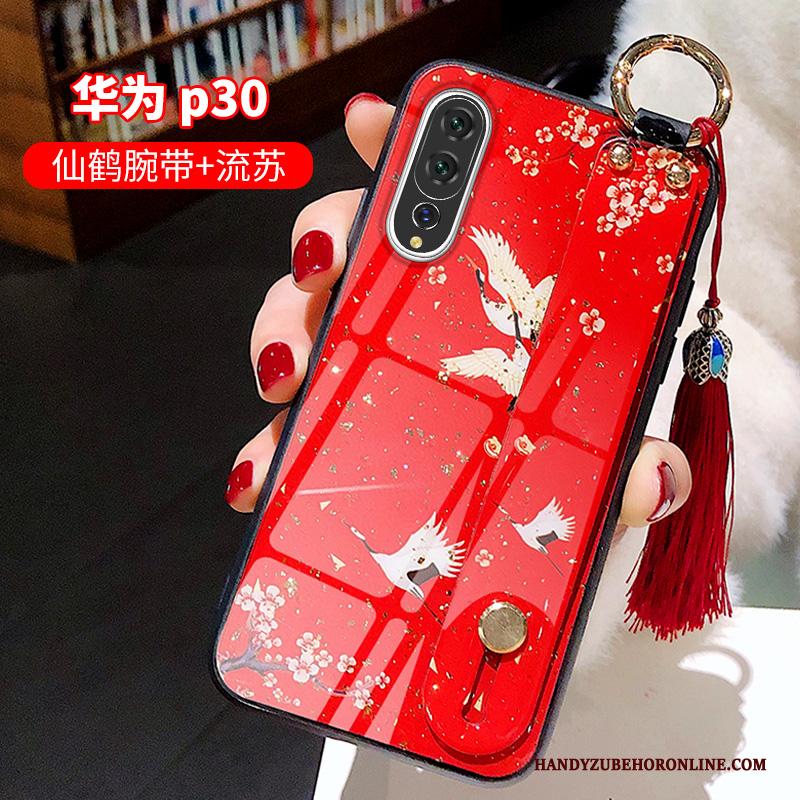 Huawei P30 Hoesje Kraan Persoonlijk Chinese Stijl Rood Kwasten Lovers Anti-fall