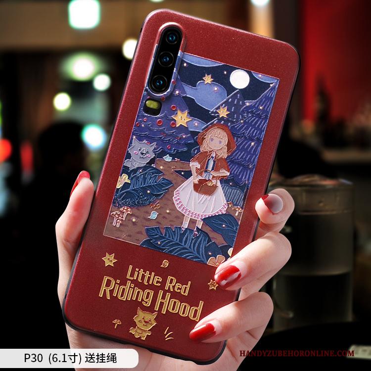 Huawei P30 Hoesje Siliconen Rood Zacht Net Red Anti-fall Mooie Persoonlijk