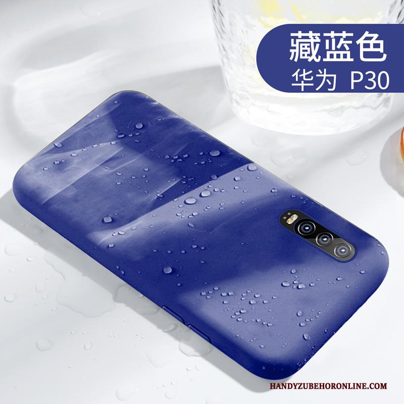 Huawei P30 Hoesje Telefoon Lovers Blauw Effen Kleur Bescherming Eenvoudige Dun