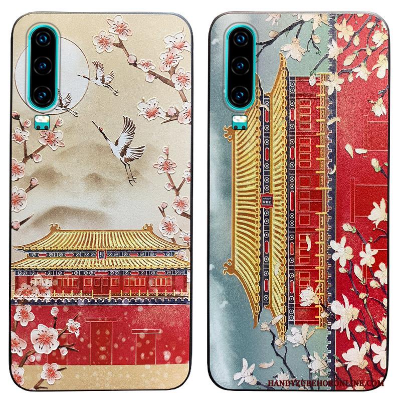 Huawei P30 Hoesje Wind Chinese Stijl Vintage Rood Trendy Merk Siliconen