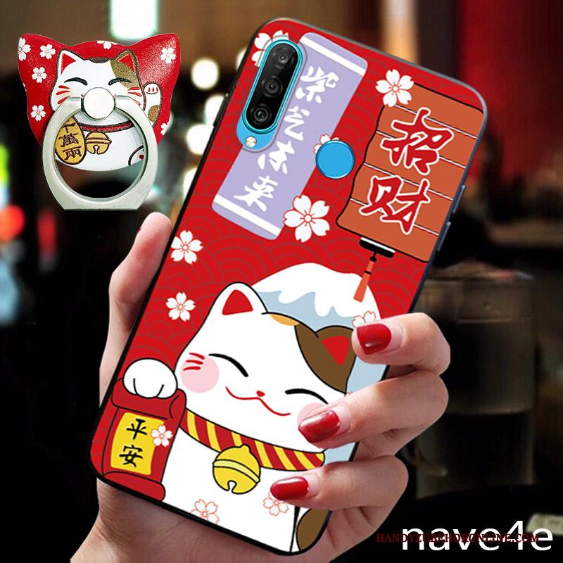 Huawei P30 Lite Rijkdom Trend Schrobben Hoesje Rood Kat Telefoon