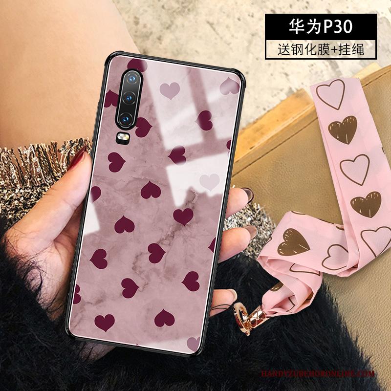 Huawei P30 Mode Trendy Merk Opknoping Nek Dun Hoesje Telefoon Elegante Purper