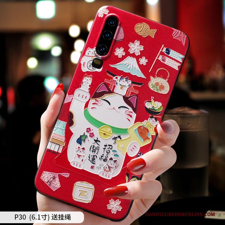 Huawei P30 Mooie Zacht Siliconen Dun Trend Hoesje Telefoon Rood