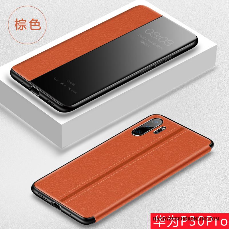 Huawei P30 Pro Bescherming Tempereren Anti-fall Leren Etui Hoes Skärmskydd Hoesje Telefoon
