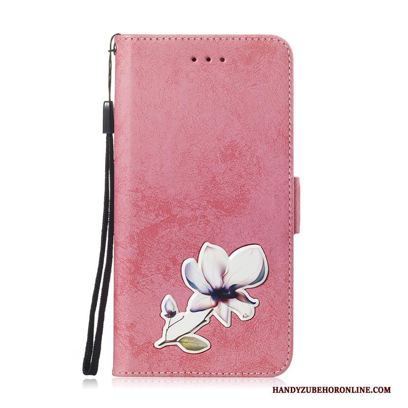 Huawei P30 Pro Roze Hoesje Telefoon Folio Bloemen Hout Bescherming Leren Etui