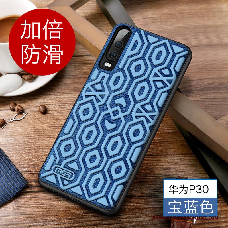 Huawei P30 Trendy Merk All Inclusive Siliconen Antislip Scheppend Hoesje Telefoon Blauw
