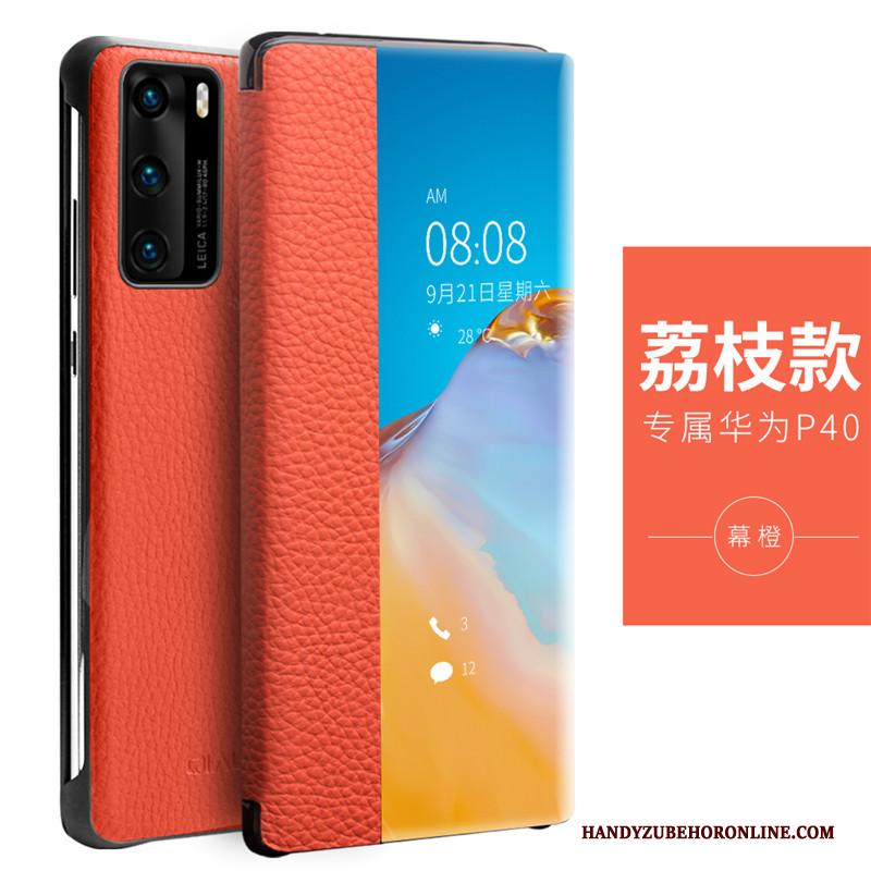 Huawei P40 Leer Anti-fall Bescherming Clamshell Hoes Hoesje Telefoon Dun