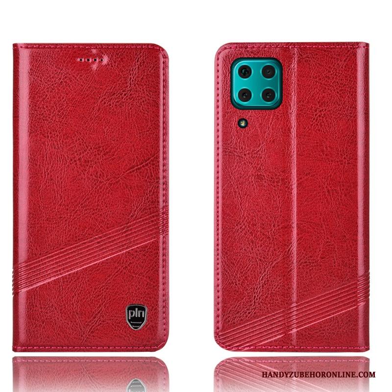 Huawei P40 Lite Bescherming Hoes Leren Etui Rood Anti-fall Folio Hoesje Telefoon