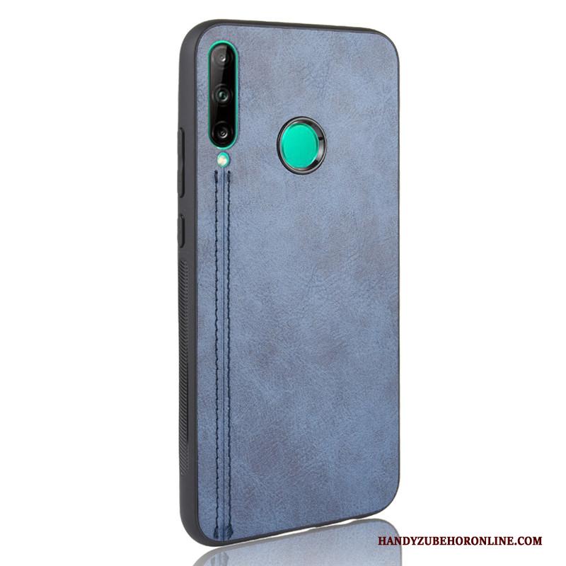 Huawei P40 Lite E Hard Hoesje Leer Blauw Patroon Koe Telefoon