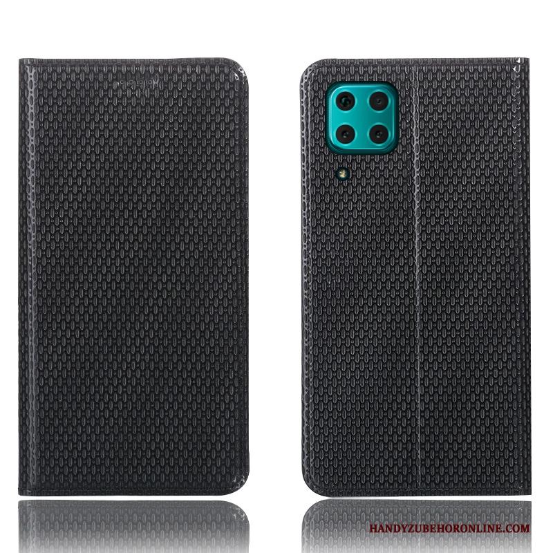 Huawei P40 Lite Hoes Hoesje Telefoon Folio Patroon Bescherming Leren Etui Zwart