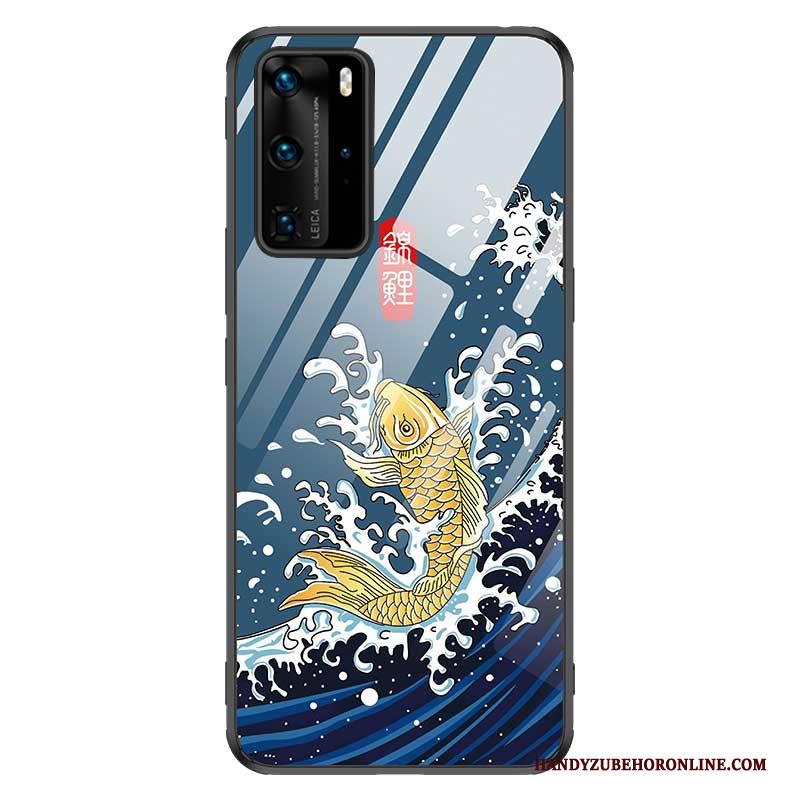 Huawei P40 Pro Hoesje Blauw Trendy Merk Siliconen Hoes Vintage Anti-fall Scheppend