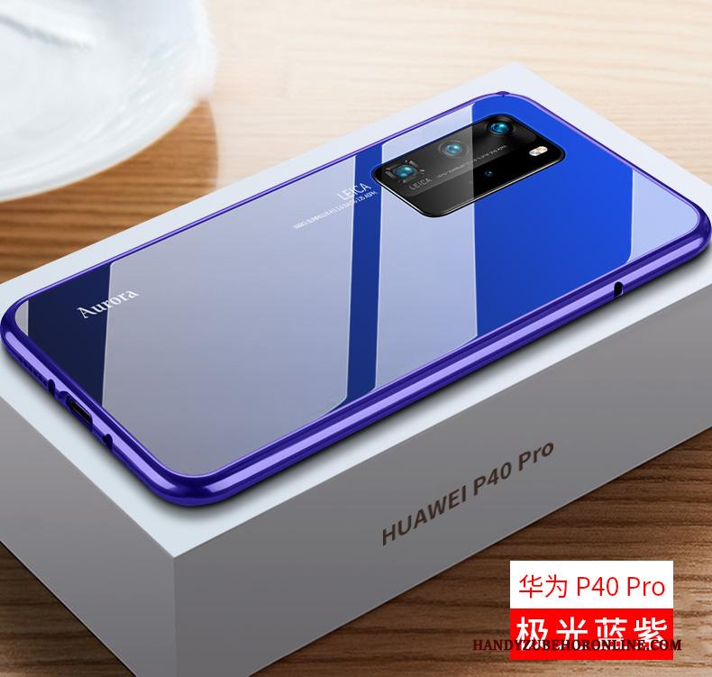 Huawei P40 Pro Hoesje High End Persoonlijk Luxe All Inclusive Blauw Metaal Dun