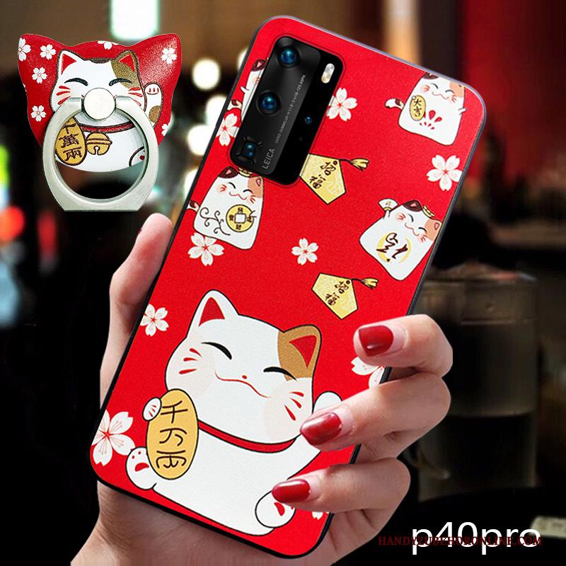 Huawei P40 Pro Scheppend Hoesje Lovers Gesp Kat Trend Rood