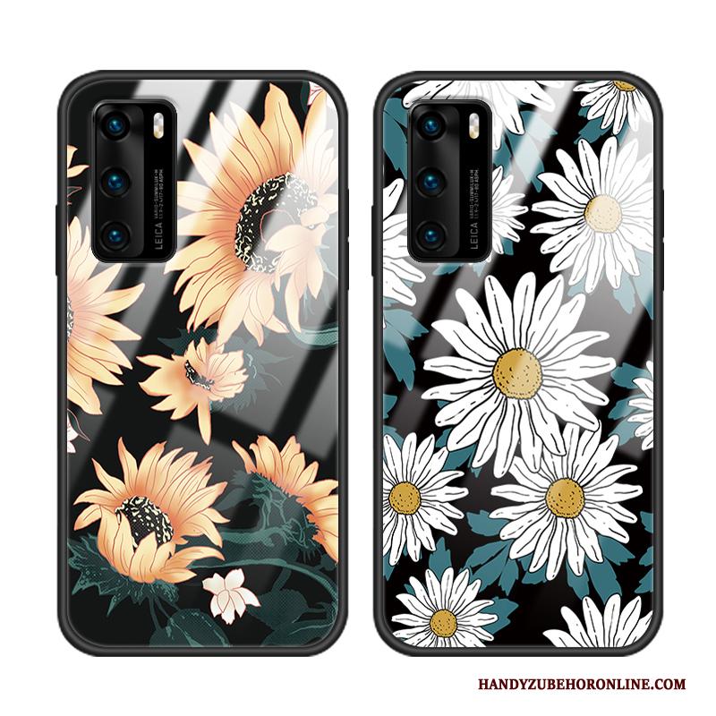 Huawei P40 Vers Zwart Hoesje Telefoon Bescherming Lovers Zonnebloem Vintage