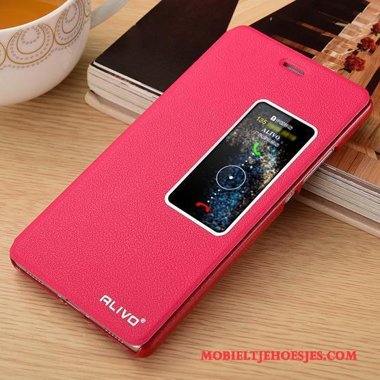 Huawei P8 Anti-fall Folio Hoesje Telefoon Rood Leren Etui Bescherming