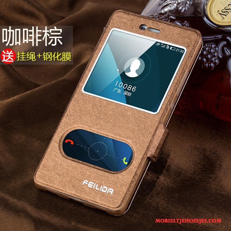 Huawei P8 Bescherming Hoesje Telefoon Siliconen Goud Hoge Leren Etui Clamshell