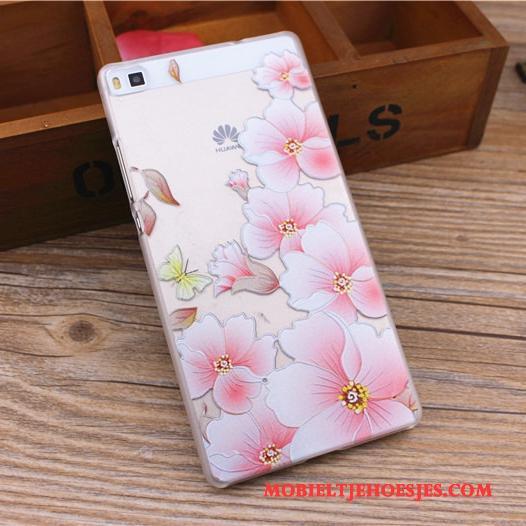 Huawei P8 Lite Hoesje Telefoon Hanger Schrobben Hard Mobiele Telefoon Roze Reliëf