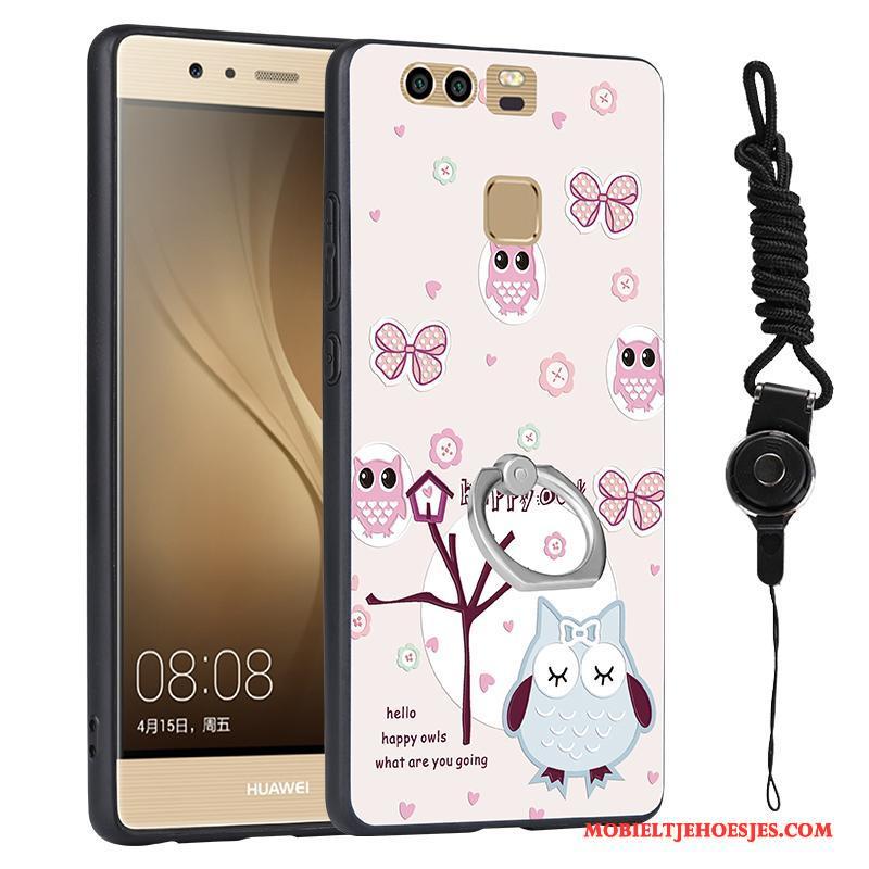 Huawei P9 Anti-fall Reliëf Hanger Trend Hoes Hoesje Telefoon Roze