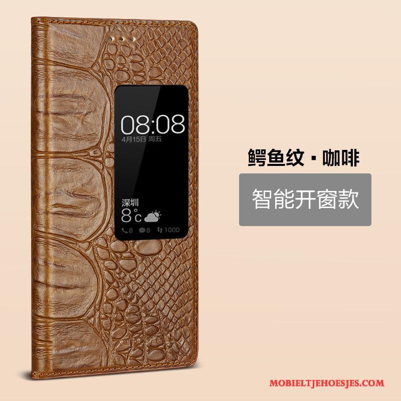 Huawei P9 Bedrijf Folio Bruin Bescherming Anti-fall Leren Etui Hoesje Telefoon