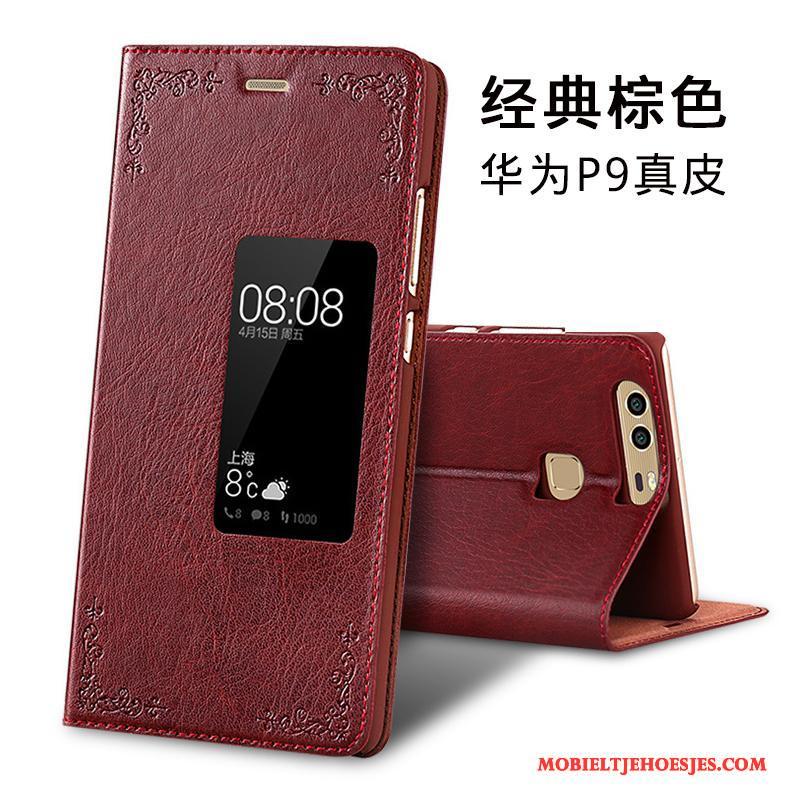 Huawei P9 Hoes Bescherming Echt Leer All Inclusive Hoesje Telefoon Folio Leren Etui