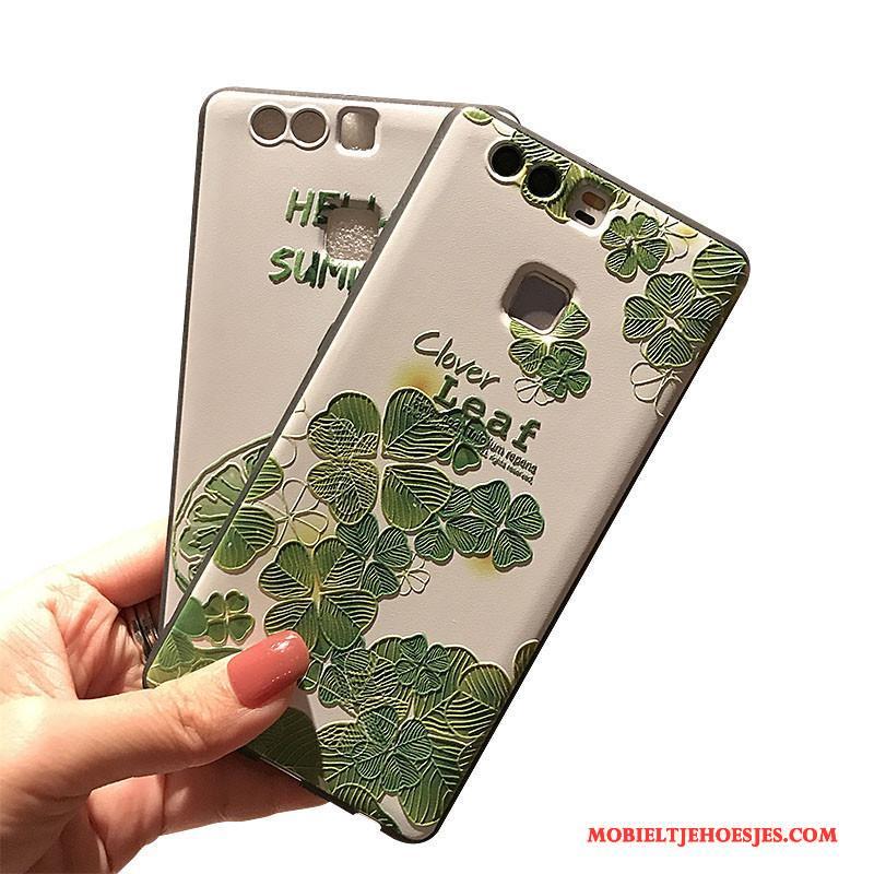 Huawei P9 Hoesje All Inclusive Ondersteuning Reliëf Schrobben Siliconen Zacht Groen