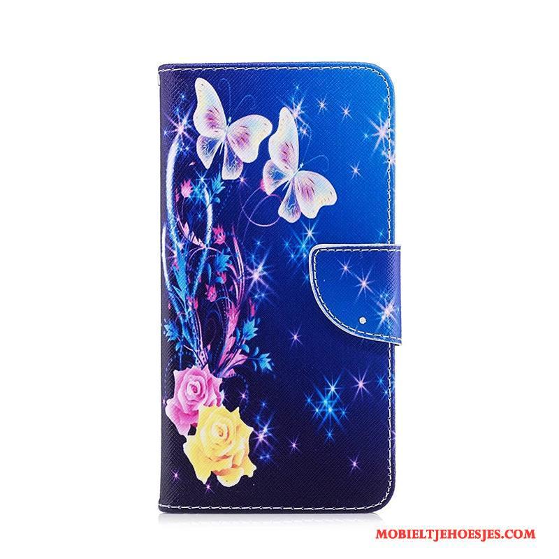 Huawei P9 Lite Folio Mini Hoesje Telefoon Blauw Leren Etui Geschilderd Bescherming