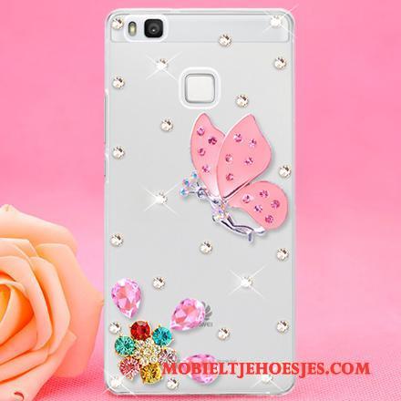 Huawei P9 Lite Hoes Jeugd Met Strass Roze Bescherming Hoesje Telefoon Hanger