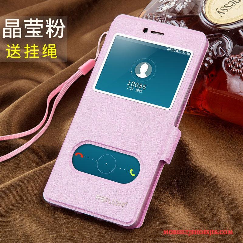 Huawei P9 Lite Hoesje Telefoon Clamshell Jeugd Siliconen Bescherming Roze Leren Etui