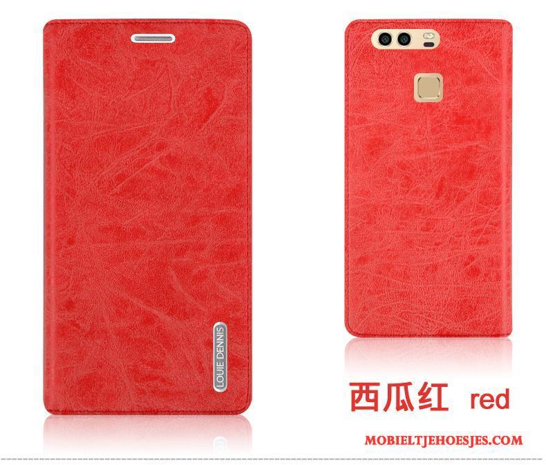 Huawei P9 Plus Leren Etui Hoesje Anti-fall Telefoon Clamshell Achterklep Rood