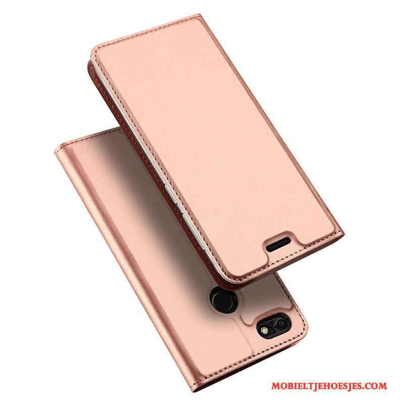 Huawei Y6 Pro 2017 Anti-fall Hoesje Telefoon Rose Goud Leren Etui Bescherming Kaart Bedrijf